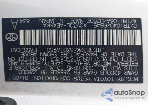 2005 Toyota Camry Le/Se/Std/Xle from USA, damaged, VIN JTDBE32K653016980